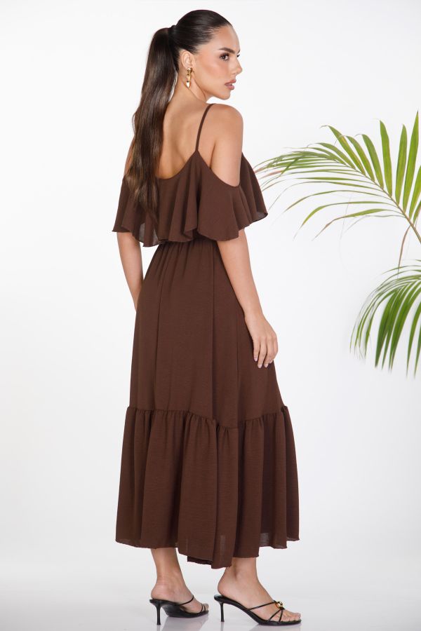Off-the-shoulder maxi strappy dress with frills