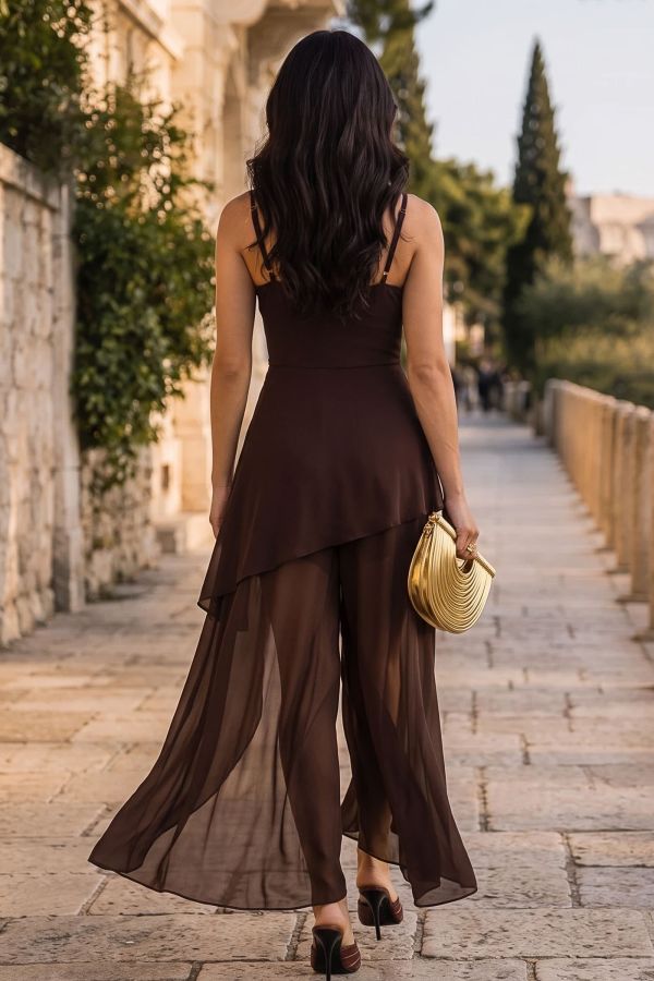 Μάξι ντραπέ φόρεμα με σούρες και τούλι