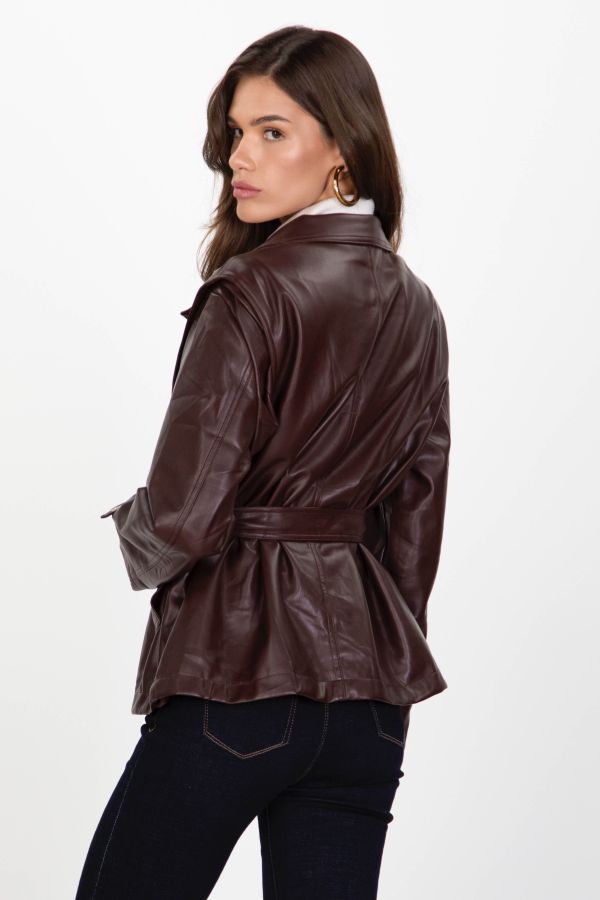 Faux leather jacket with belt