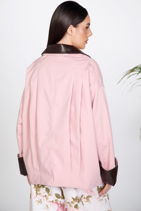 Jacket with faux leather details and pearls