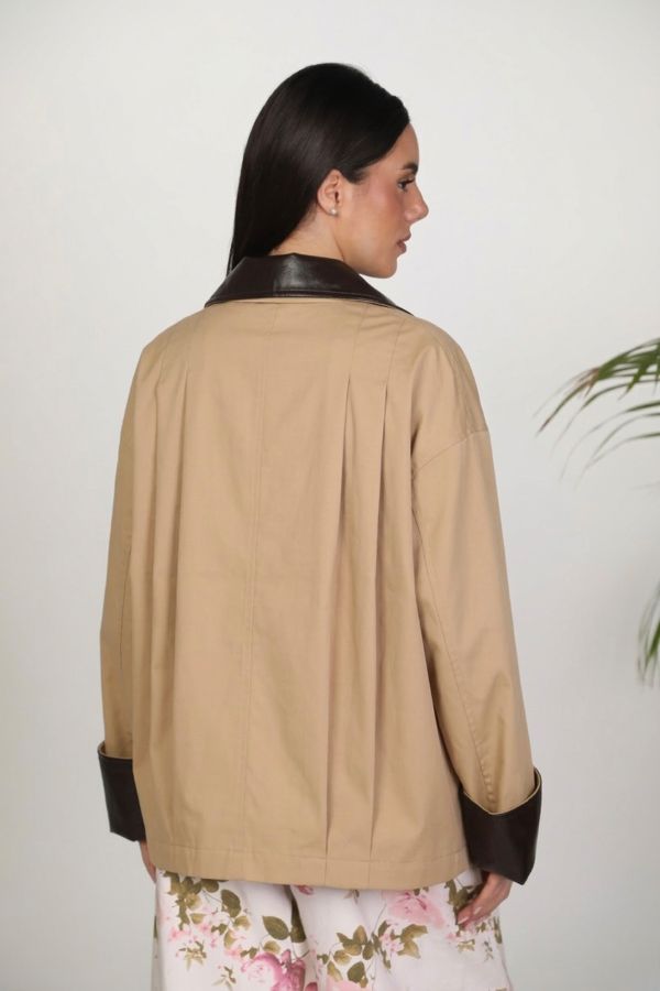 Jacket with faux leather details and pearls