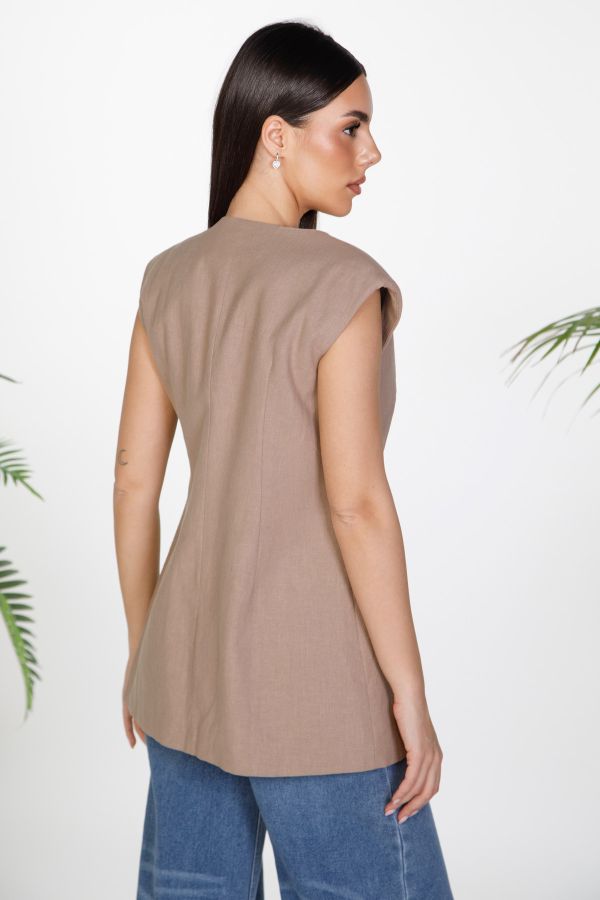 Linen vest with square neckline and side button closure