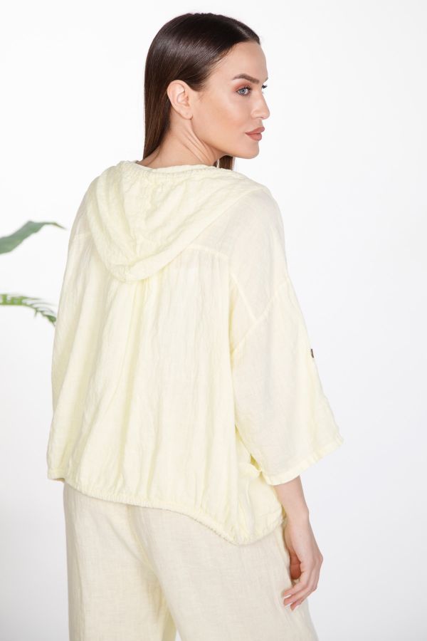 Linen hooded zip-up jacket