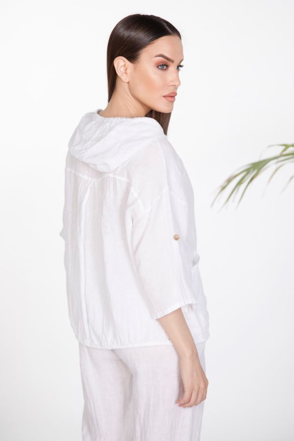 Linen hooded zip-up jacket