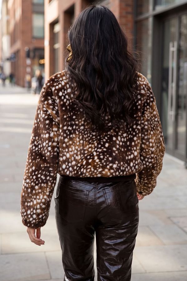 Τζάκετ animal print γούνα με φερμουάρ
