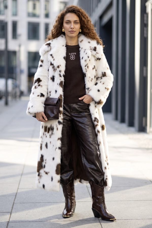 Γούνα fluffy μακριά με cow print
