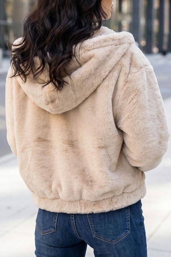 Γούνινο jacket με κουκούλα