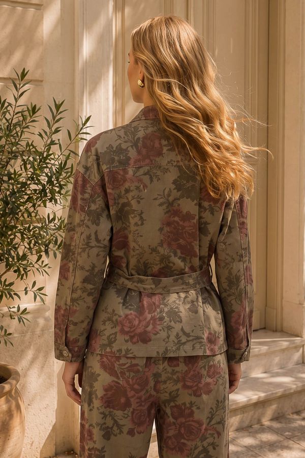 Τζιν floral τζάκετ με ζώνη