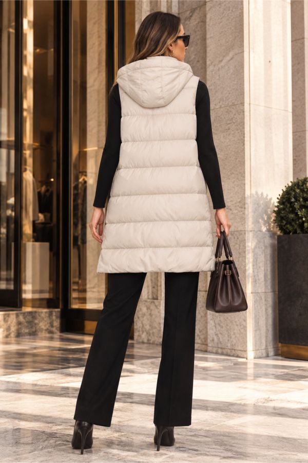 Μακρύ αμάνικο padded jacket με κουκούλα