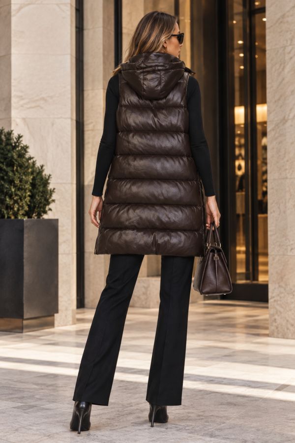Μακρύ αμάνικο padded jacket με κουκούλα