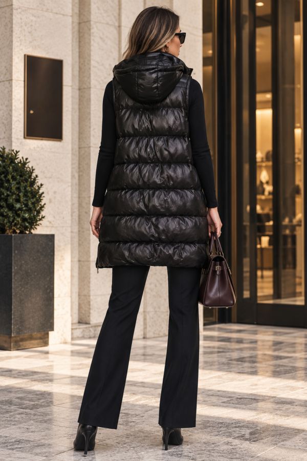 Μακρύ αμάνικο padded jacket με κουκούλα