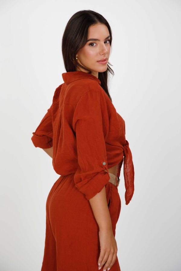 Linen crop shirt