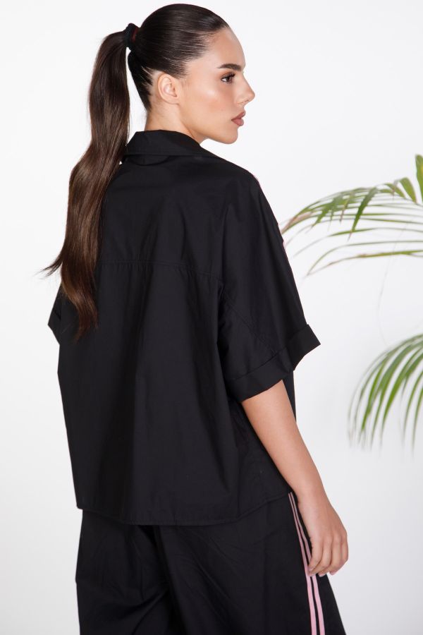 Striped oversize short-sleeved crop shirt