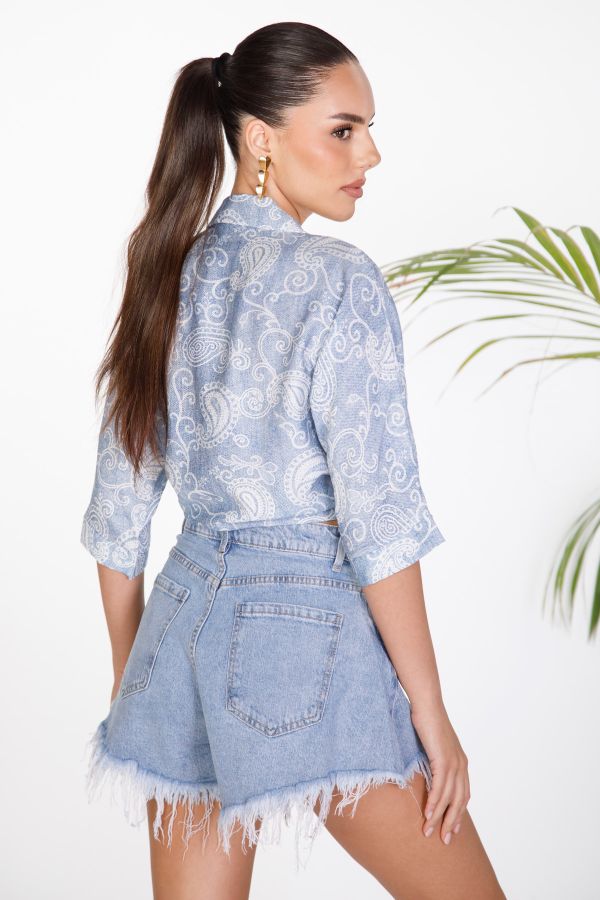 Paisley print tie-front shirt