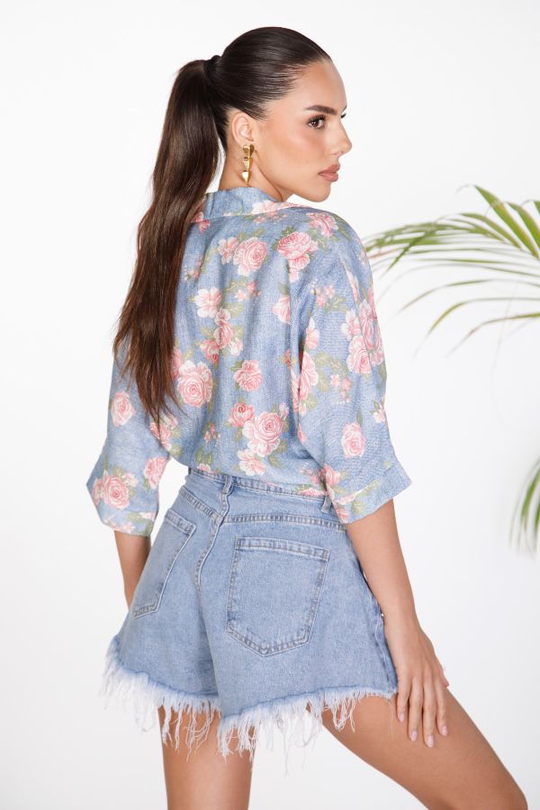 Floral print tie-front shirt
