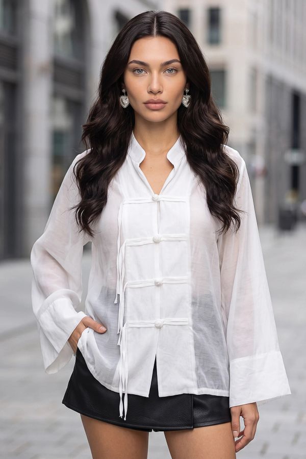 See-through oversize πουκάμισο με japanese κούμπωμα
