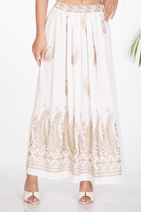 Embroidered maxi skirt with elasticated waist