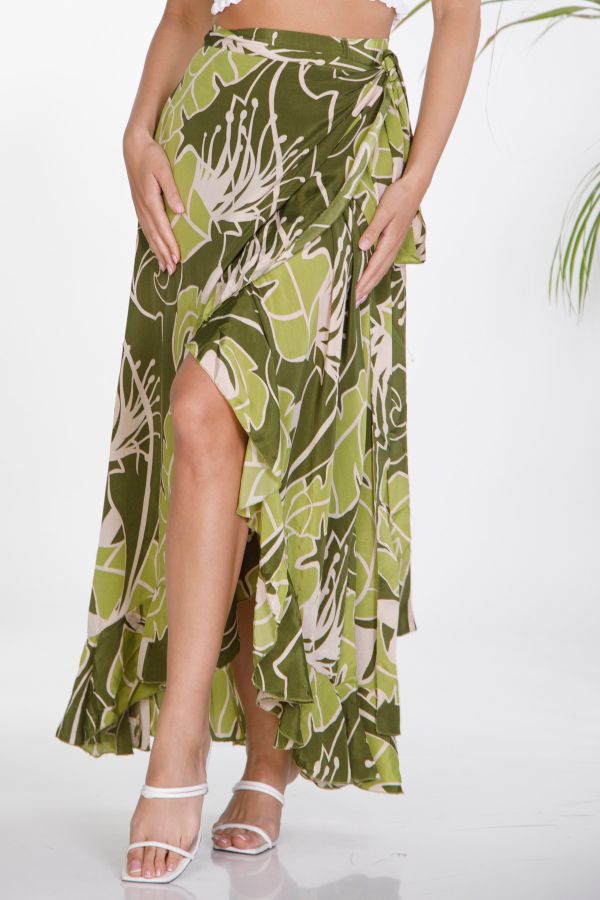 Maxi wrap boho skirt with ruffles