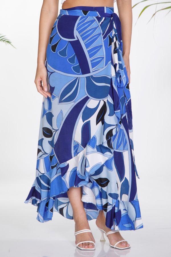 Maxi wrap boho skirt with ruffles