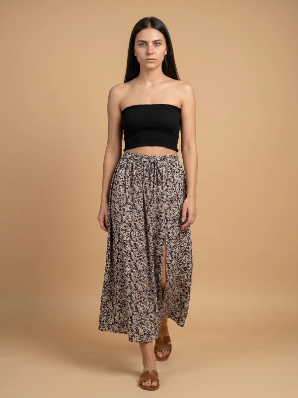 Floral maxi skirt with self-tie belt