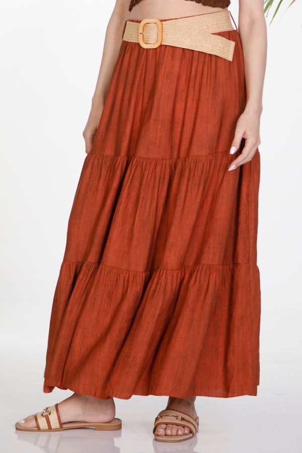 Maxi skirt with straw belt