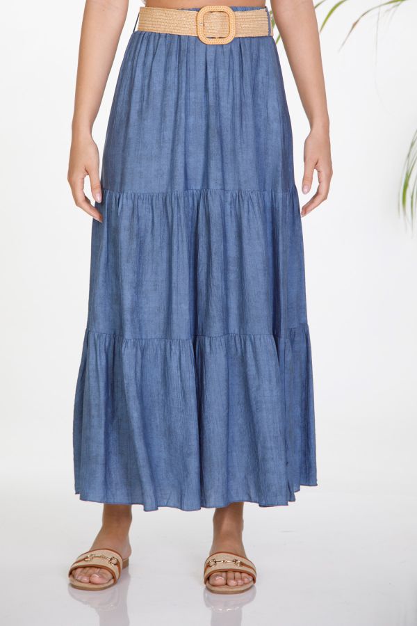 Maxi skirt with straw belt