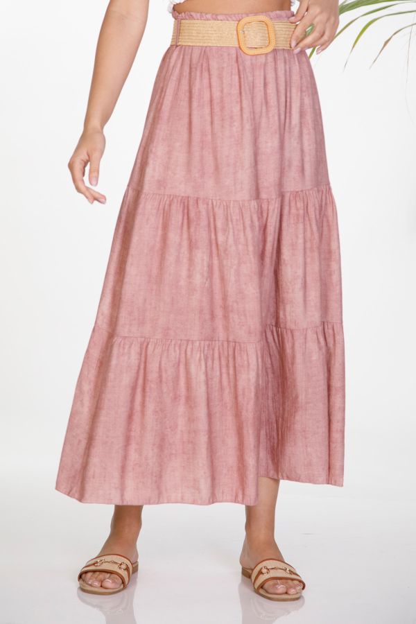 Maxi skirt with straw belt