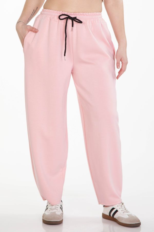 Barrel ponte pants with elastic waist and drawstring