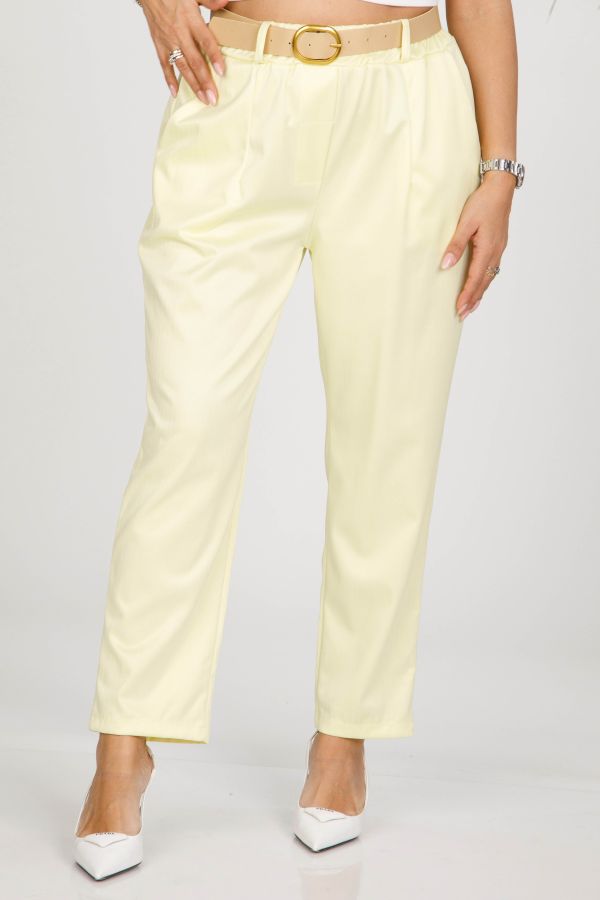 Striped herringbone trousers with faux leather belt