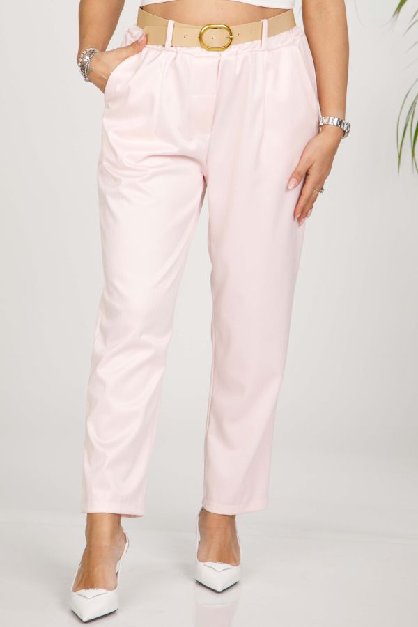 Striped herringbone trousers with faux leather belt