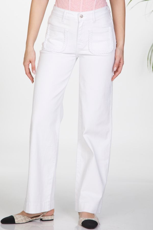 Denim pants with pockets and braided design