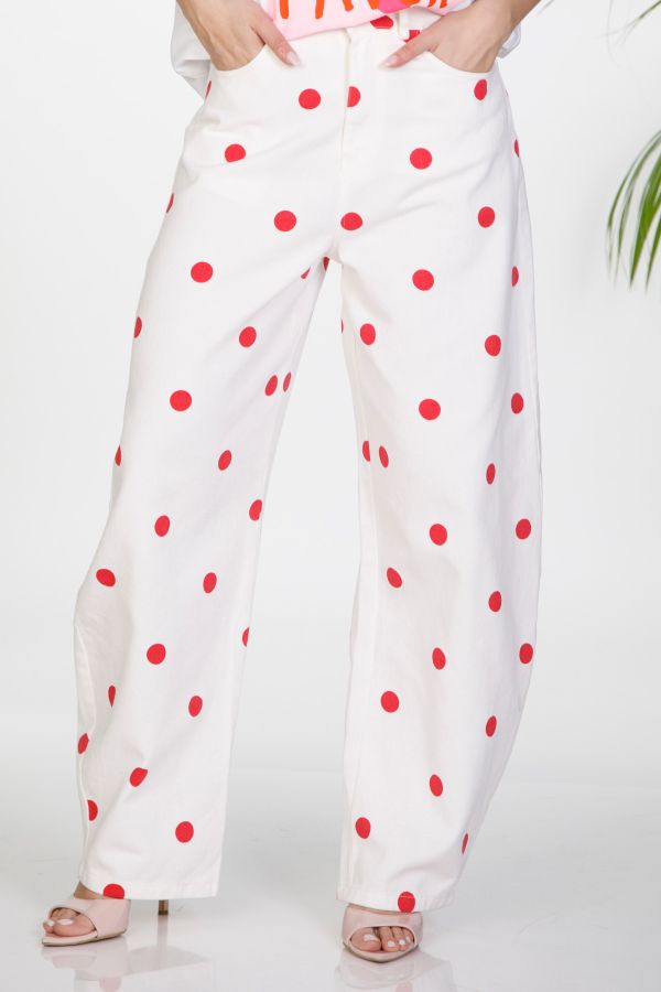 Barrel pants with polka dot pattern