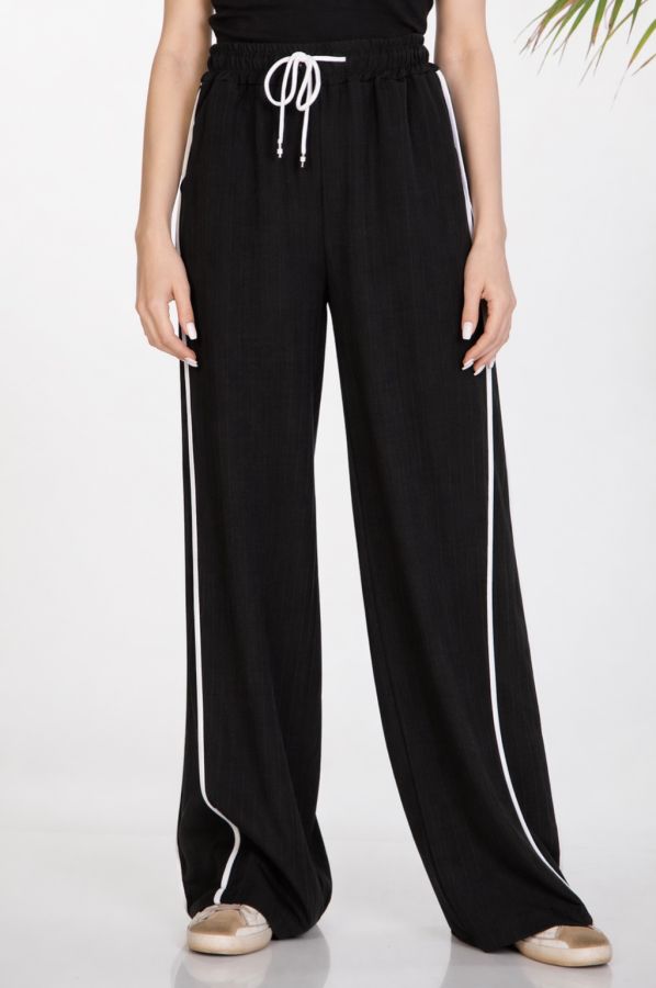 Pinstripe wide-leg trousers with athletic side stripe