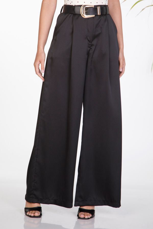 Satin pleated wide-leg trousers