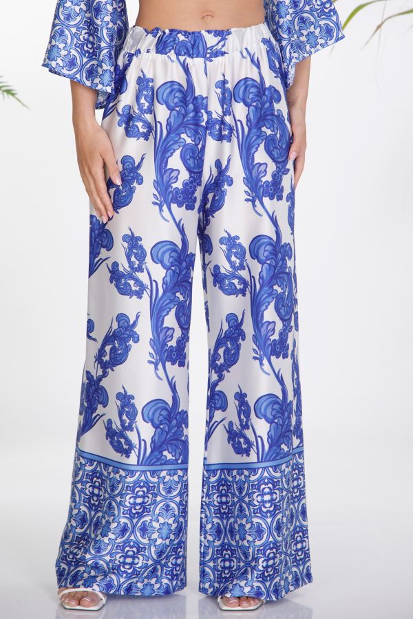 Satin printed wide-leg trousers
