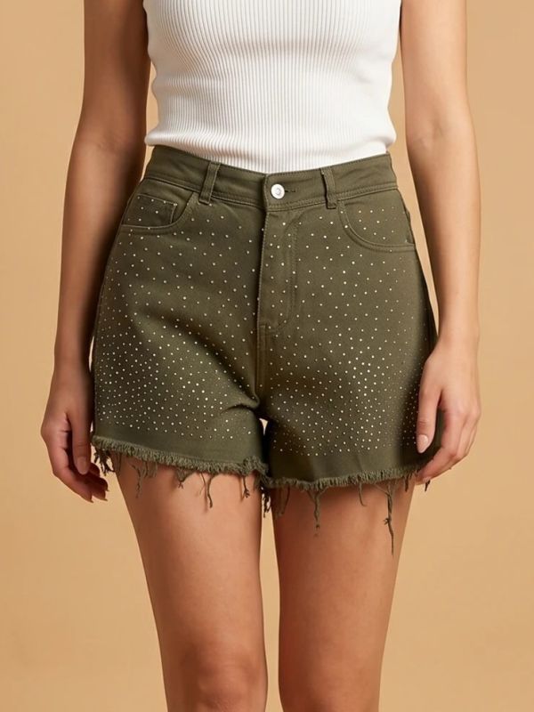 Denim relaxed fit shorts with strass