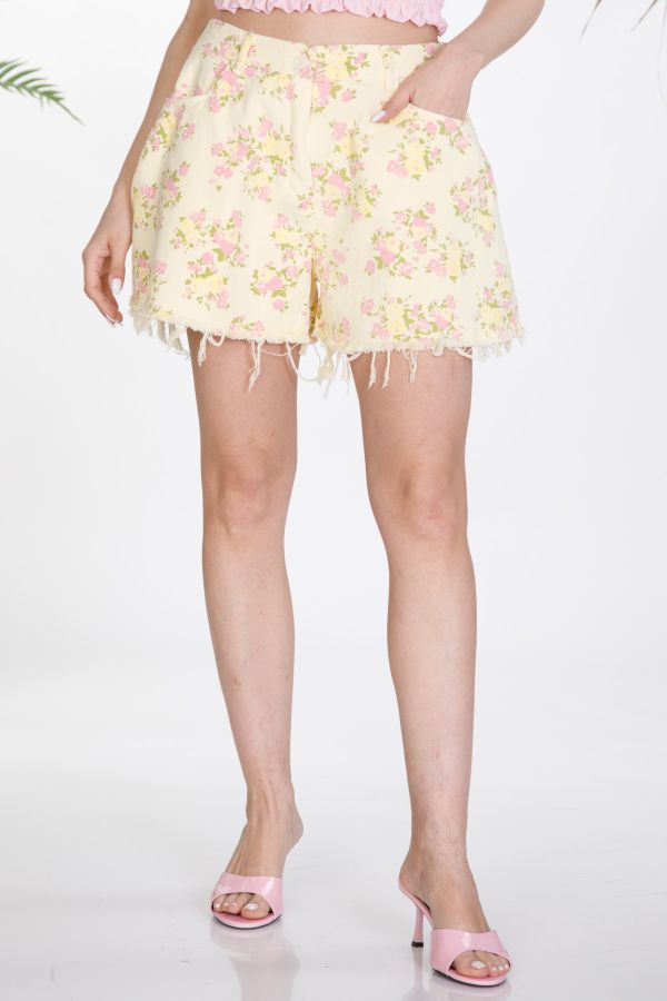 Floral denim shorts