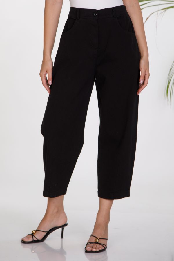 Barrel trousers with button and elastic waistband