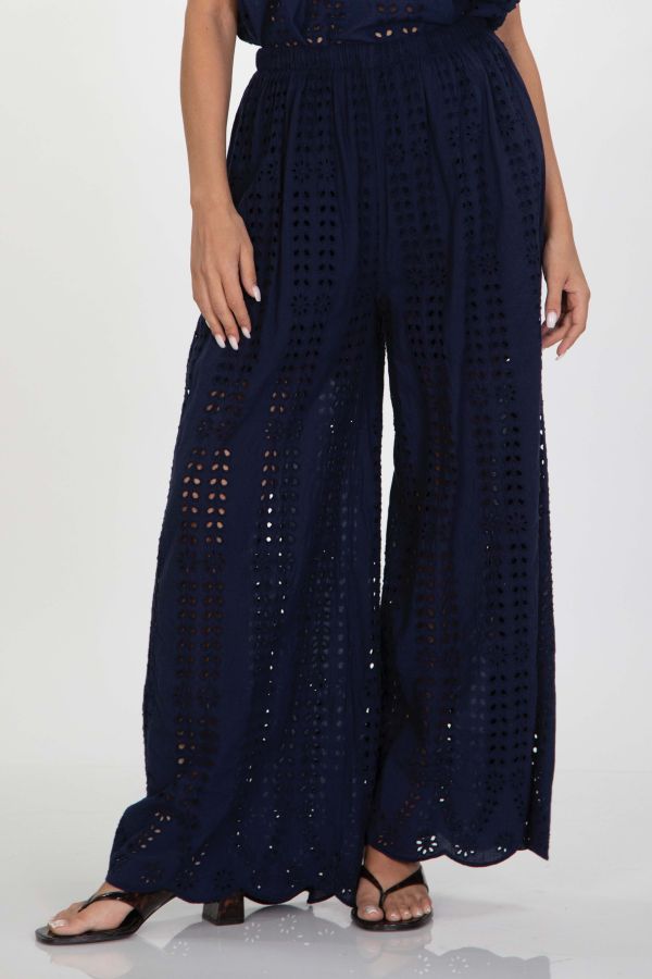 Wide-leg broderie trousers