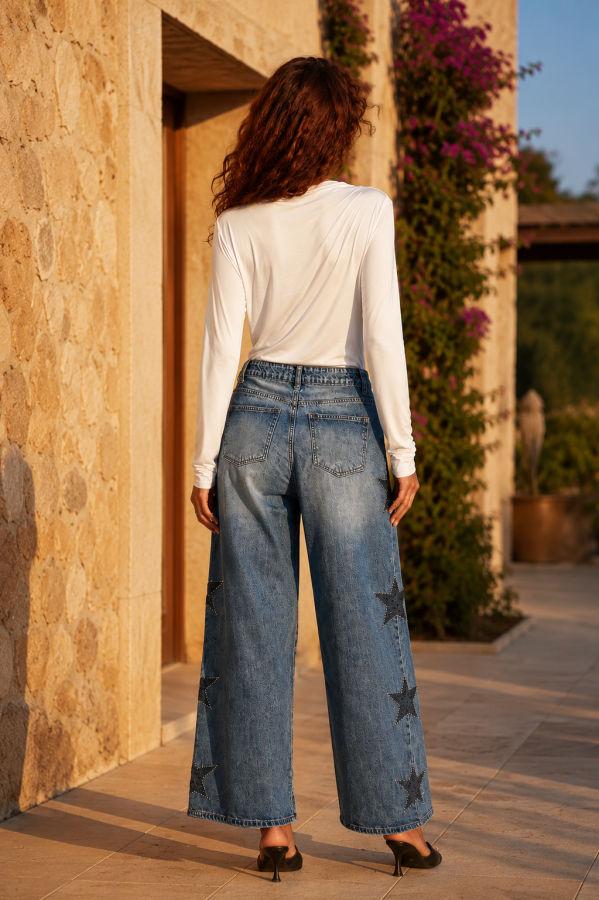 Wide leg τζιν με αστέρια