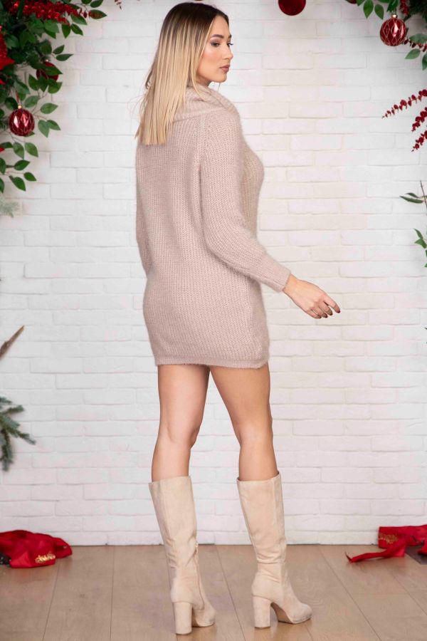 Cowl neck mini knit dress