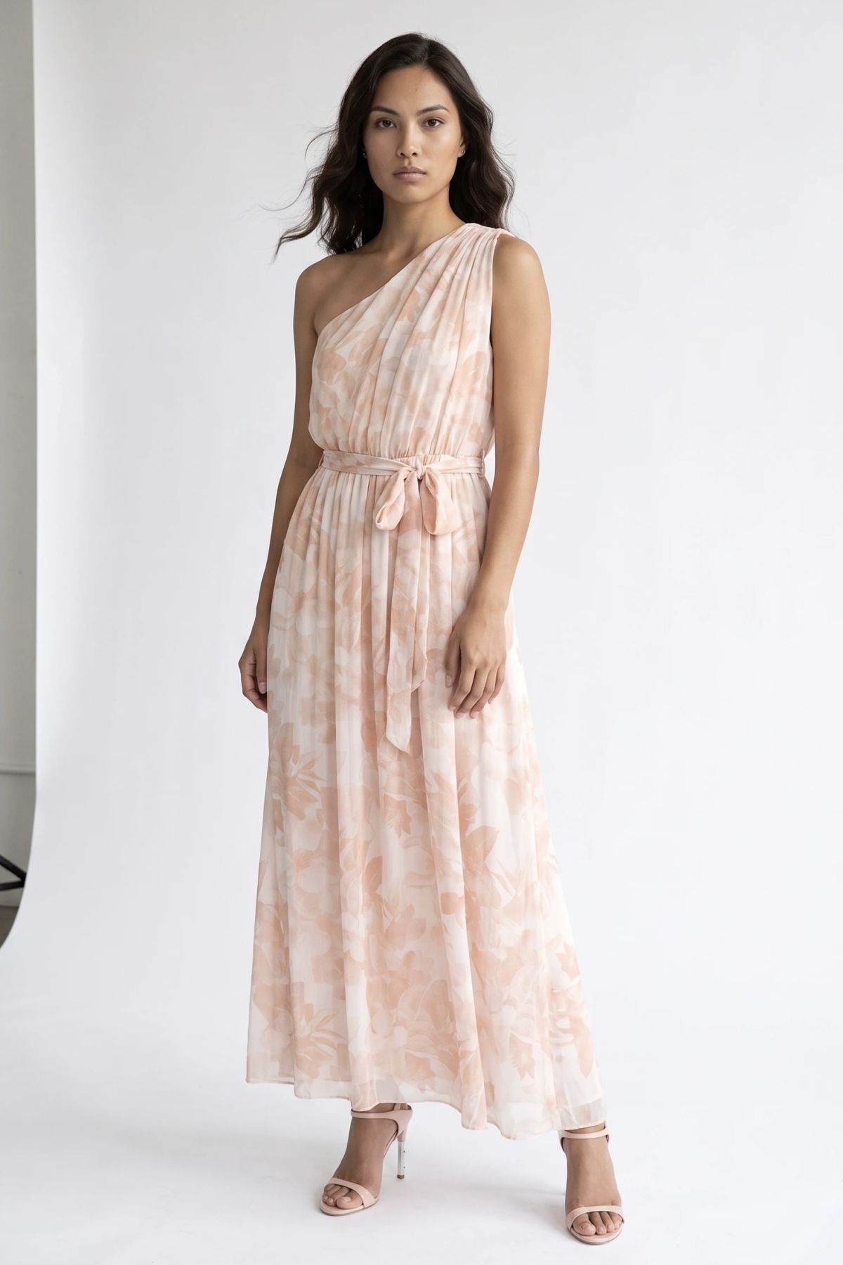 one shoulder chiffon dress pattern Chiffon One Shoulder Beaded Belt Gown 49018